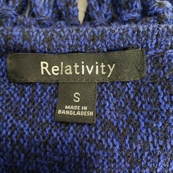 Relativity Womens Sweater Small Fringe Dolman Short Sleeve Blue Black Heathered - Picture 6 of 10